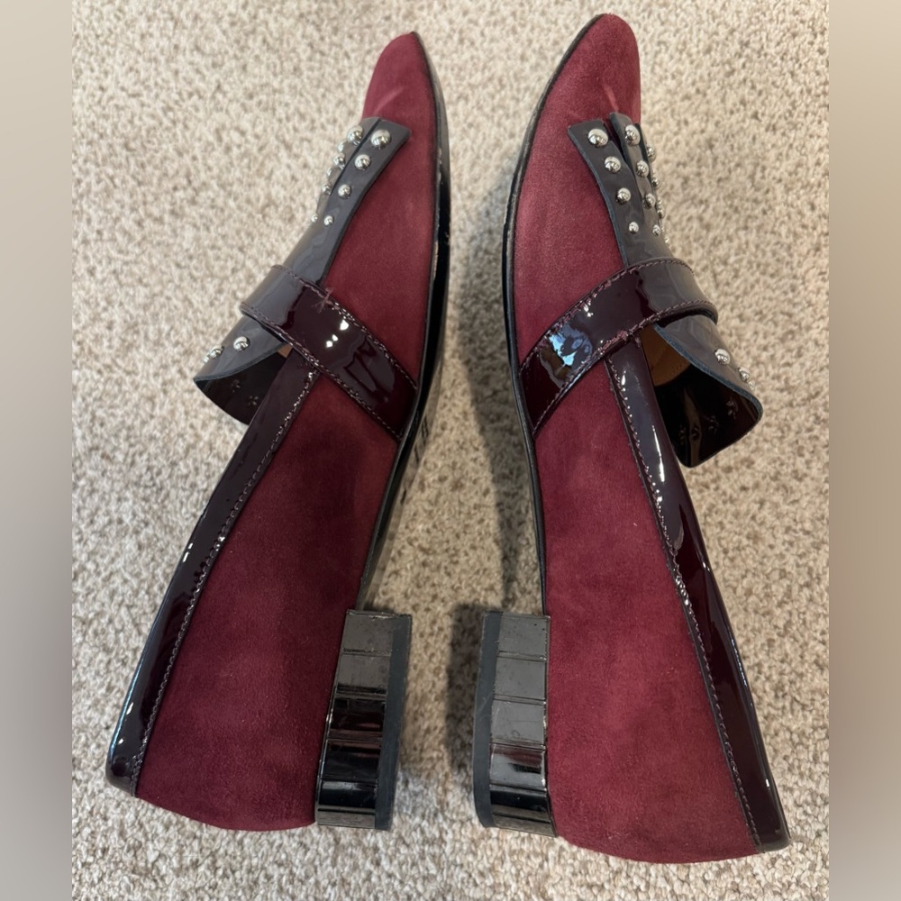 Napoleoni Italian Maroon Leather Studded Fringe Kiltie Buckle Loafer Flat 8/8.5 - Picture 7 of 10